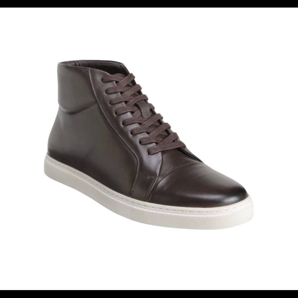 Allen Edmonds Brown Leather High-Top Sneaker with White Sole